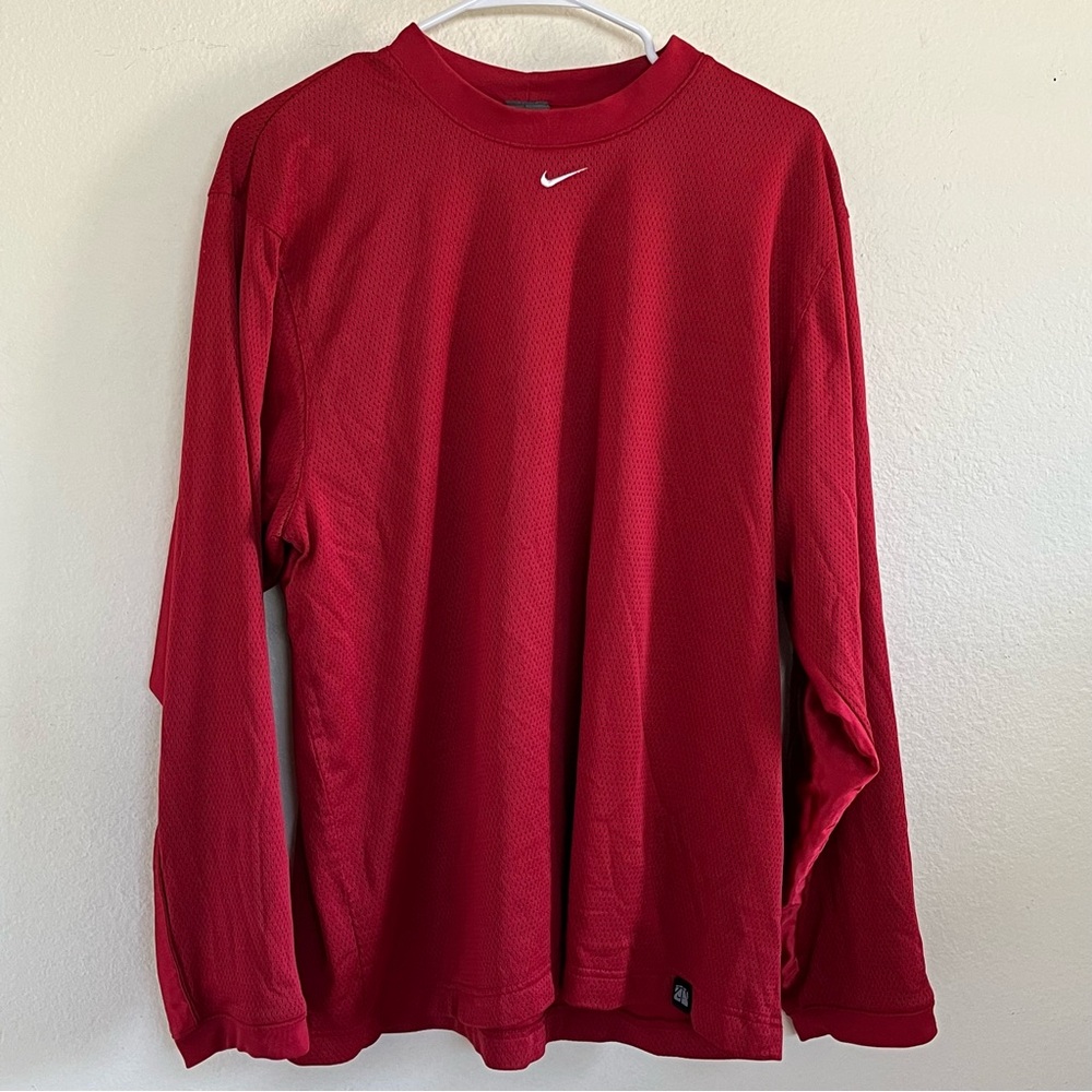 Nike Vintage Red Mesh Embroidered White Swoosh Long Sleeve Shirt Size Large
